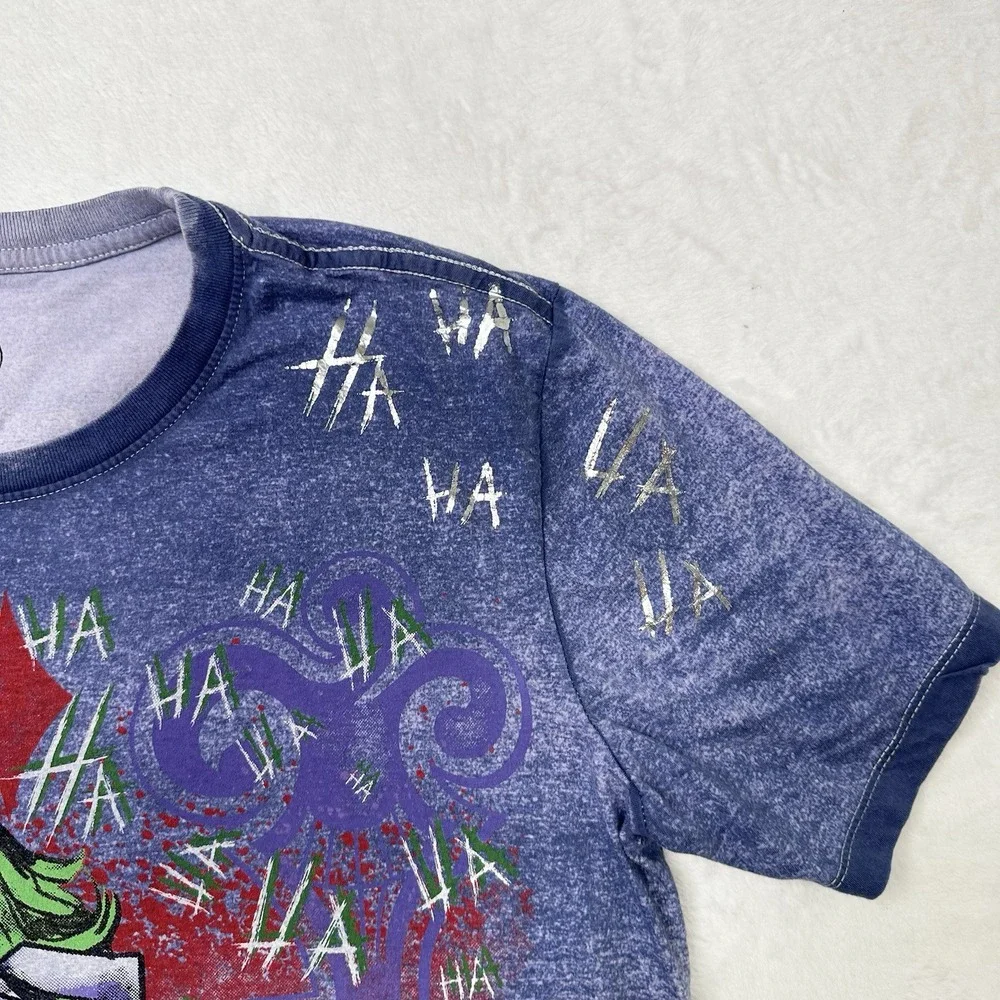 Batman JOKER Shirt Mens Large Blue‎ Comic Graphic AOP DC Comics Villian